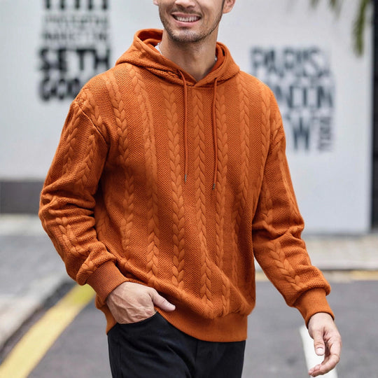 Herren nan strukturiertes Kapuzen-Sweatshirt mit Zopfstrick-Relief, Tunnelzug und Kängurutasche EB