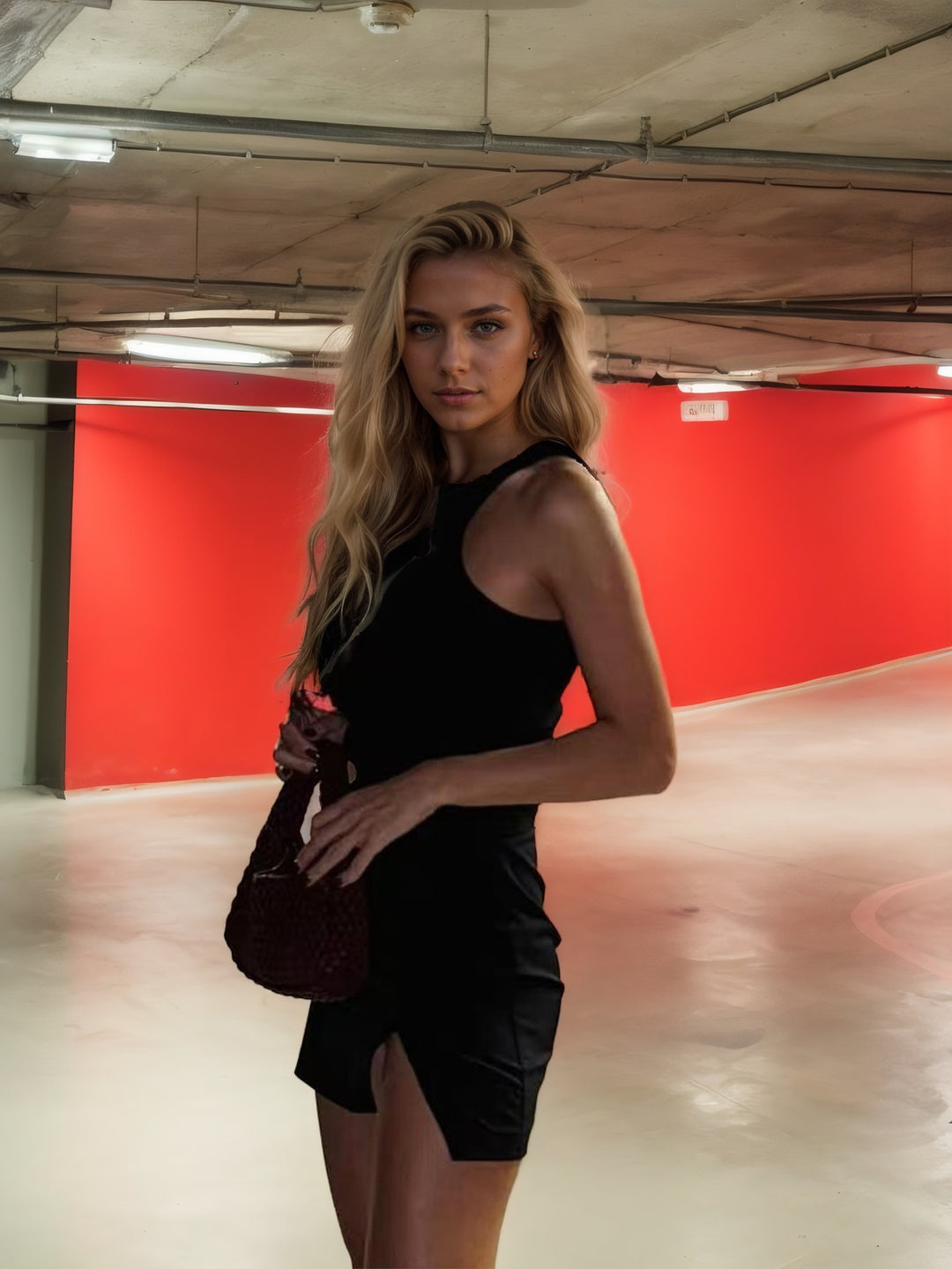 Damen sportliches Mini-Kleid mit tiefem Schlitz und asymmetrischem Design EB
