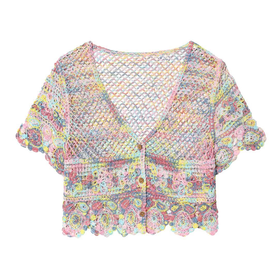 Damen luftige Strickjacke mit Blumenmuster EB