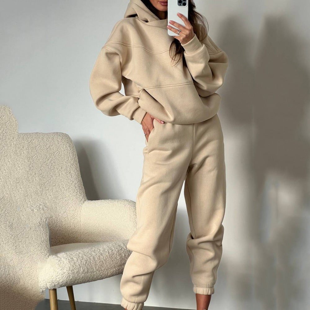 Damen Oversized Loungewear-Set aus schwerem French-Terry mit strukturierter Kapuze und Relax-Jogginghose EB