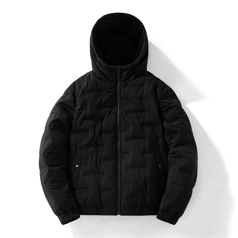 Herren nan isolierende Kapuzen-Steppjacke mit geprägtem Quadratmuster und elastischen Bündchen EB