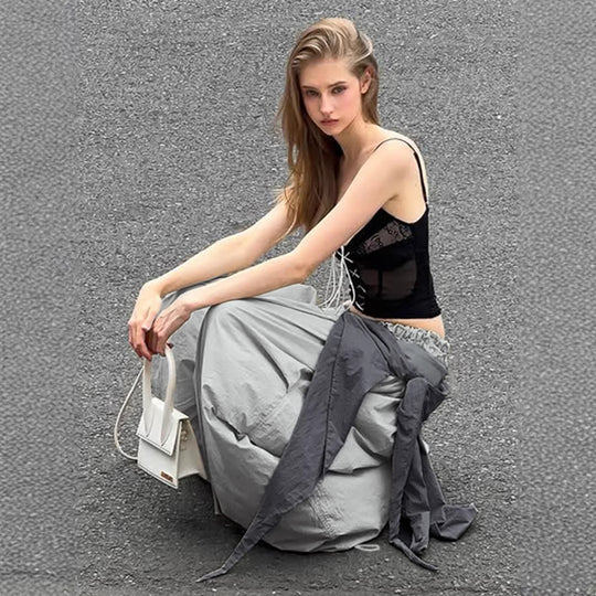 Damen modische High-Waist-Hose mit asymmetrischem Design und seitlichem Bindegurt EB
