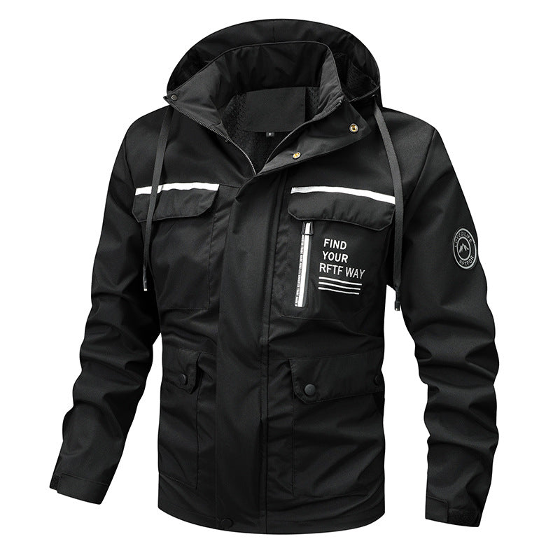 Herren nan wasserfeste Kapuzen-Regenjacke mit Mehrfach-Taschen und winddichter Membran EB
