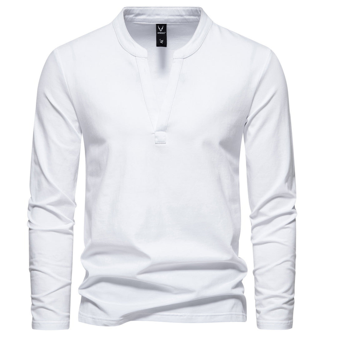 Herren nan langärmeliges Henleyshirt mit Stehkragen, tiefer V-Öffnung und schmaler Passform EB