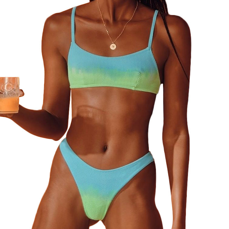 Damen Ripp-Optik Bikini Oberteil und Unterteil EB