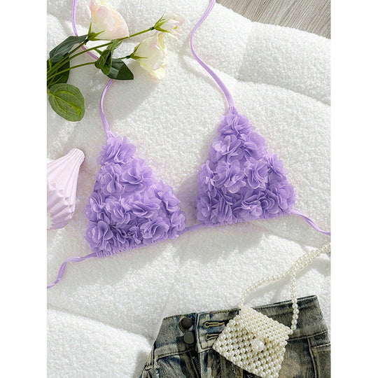 Damen Triangel-Bikinioberteil mit Blumenapplikationen EB