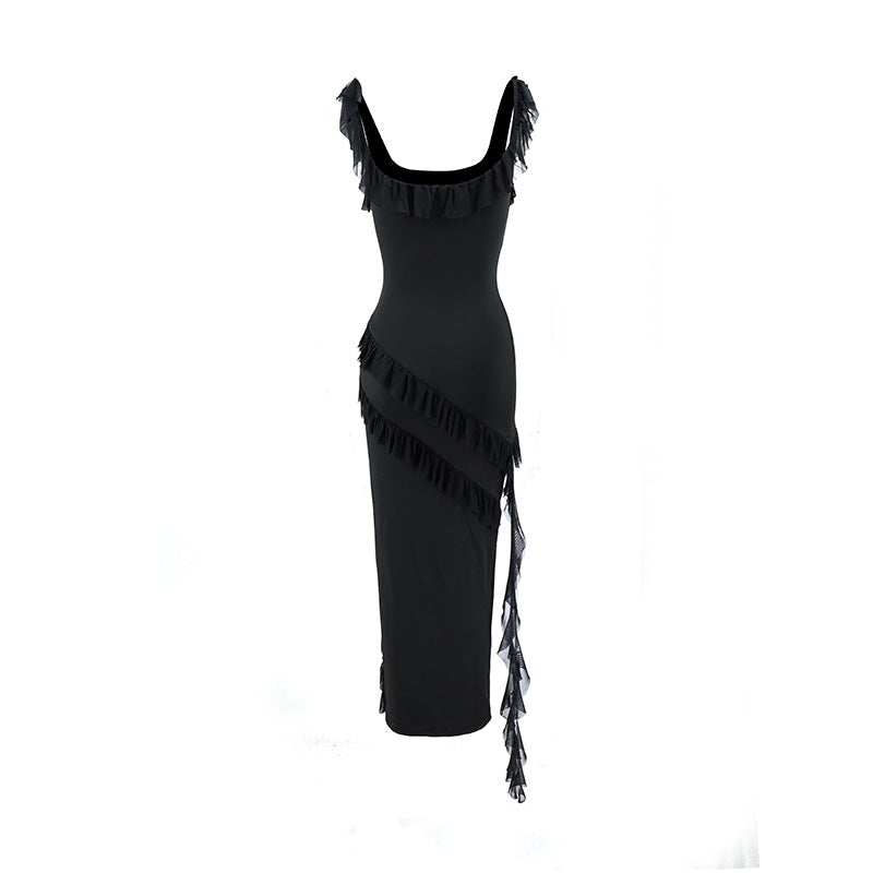 Damen Maxikleid mit originellem Rüschendetail und eleganter Taillierung EB