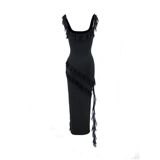 Damen Maxikleid mit originellem Rüschendetail und eleganter Taillierung EB