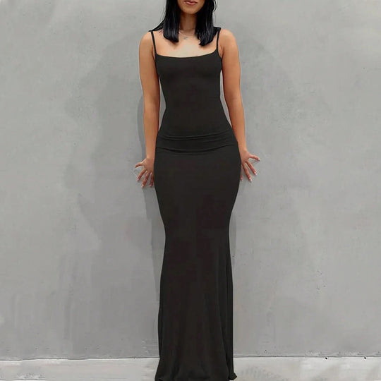 Damen figurbetontes Maxikleid mit schmalen Trägern und elegantem Schnitt EB