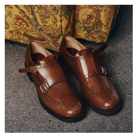 Damen elegante Doppelmonk-Schuhe mit dekorativen Perforierungen und edler Beschläge EB