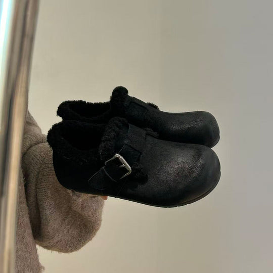 Damen Kuschelige Clogs mit weichem Kunstfell und modischem Schnallen-Design EB