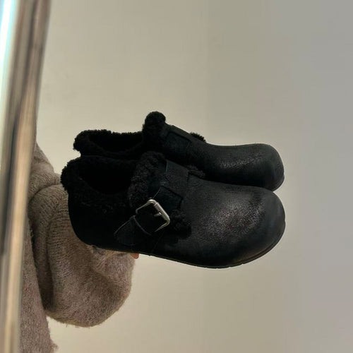 Damen Kuschelige Clogs mit weichem Kunstfell und modischem Schnallen-Design EB