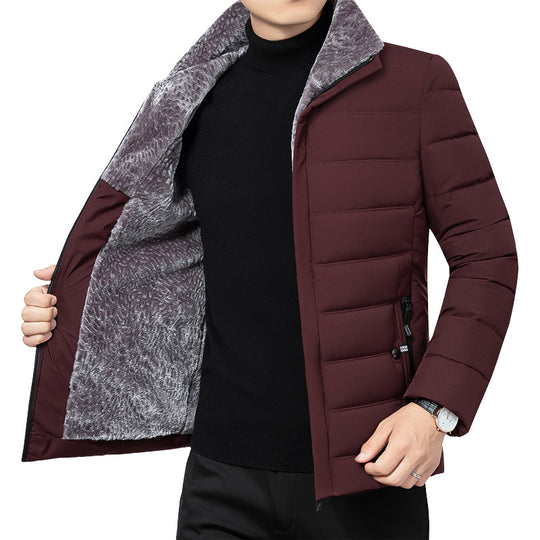 Herren Wattierte Winterjacke mit weichem Plüschfutter, Stehkragen und schmaler Steppung EB