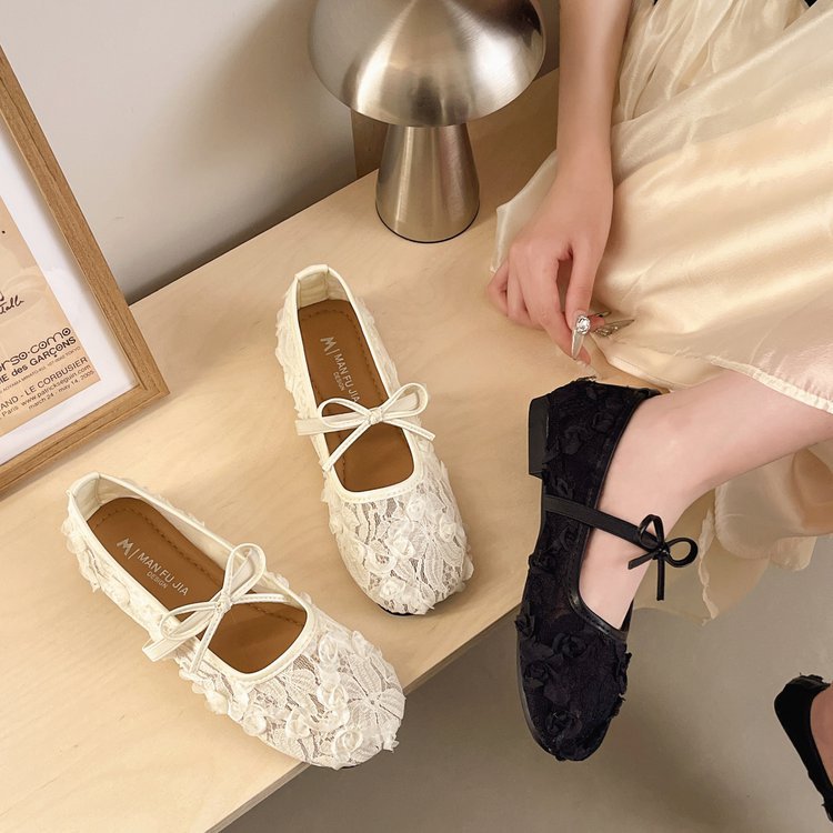 Damen Ballerinas mit floralem Spitzen-Design EB
