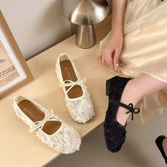 Damen Ballerinas mit floralem Spitzen-Design EB
