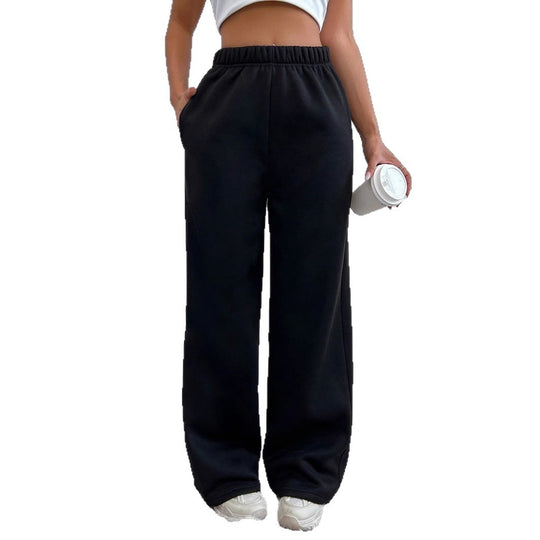 Damen nan hochgeschnittene ausgestellte Loungehose mit elastischem Komfortbund und verdeckten Eingrifftaschen EB