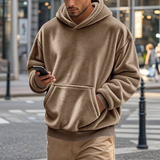 Herren nan kuscheliger Oversize-Fleece-Hoodie mit Kängurutasche und geripptem Saum EB