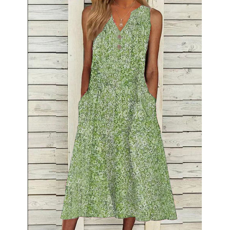 Damen Midi-Kleid mit tiefem V-Ausschnitt, Knopfdetails und praktischen Taschen EB