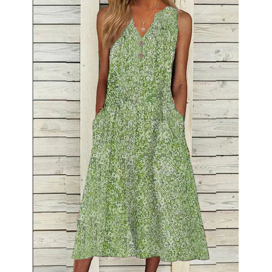 Damen Midi-Kleid mit tiefem V-Ausschnitt, Knopfdetails und praktischen Taschen EB