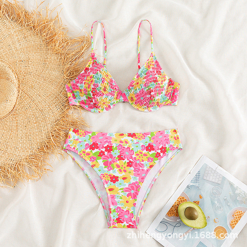 Damen Push-Up Bikini-Set mit floralem Wickelrock EB