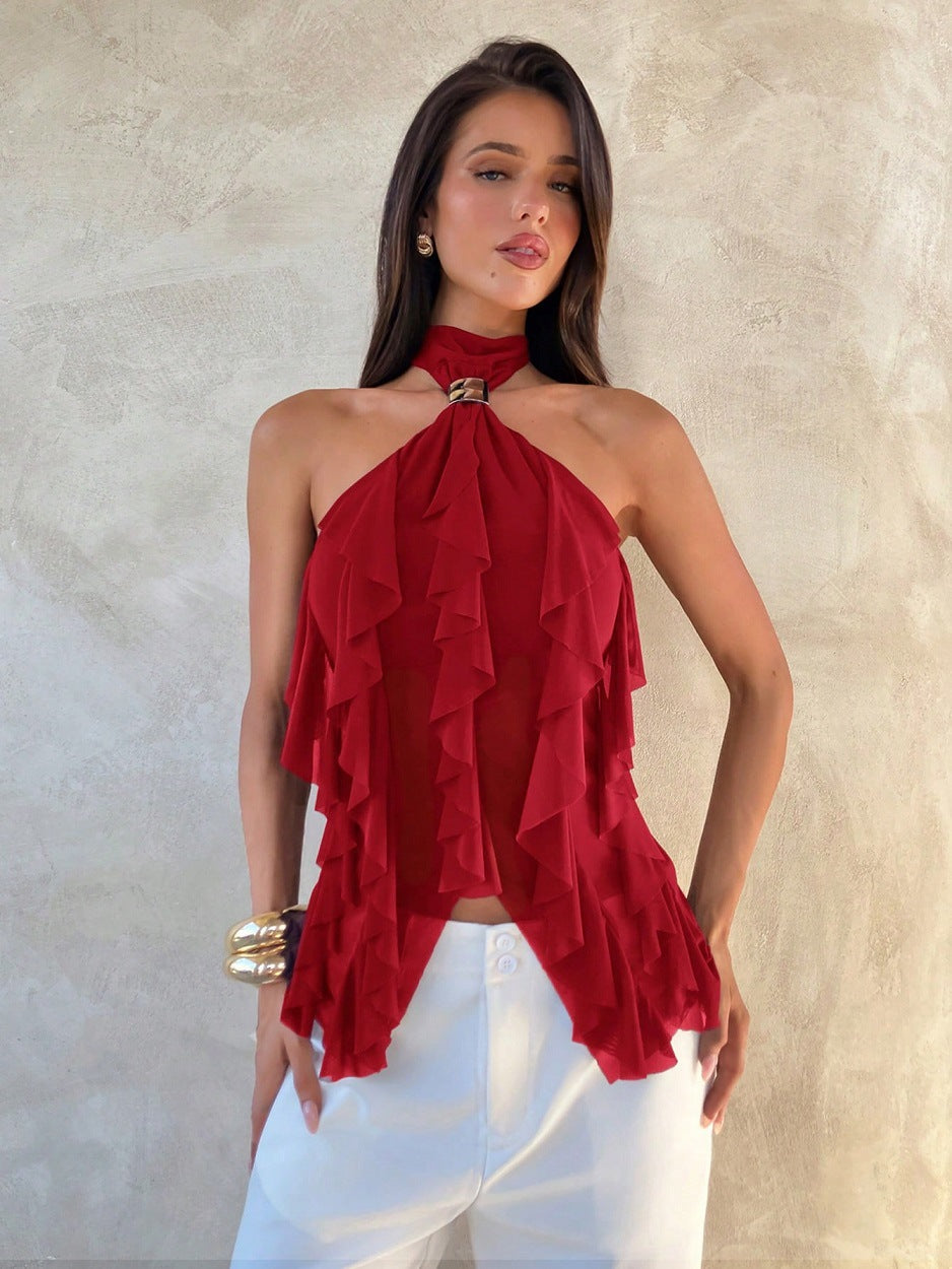 Damen Top mit asymmetrischem Schnitt und dekorativen Rüschen EB