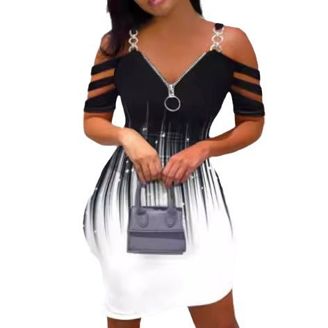Damen Kleid mit Off-Shoulder-Design und Reißverschluss EB
