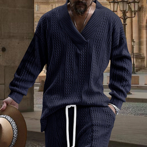 Herren nan grob gestrickter V-Ausschnitt-Pullover mit Zopfmuster und relaxed Fit EB