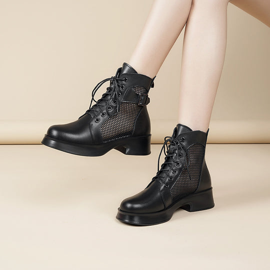 Damen Schnürstiefeletten mit Luftzirkulation und robustem Absatz EB