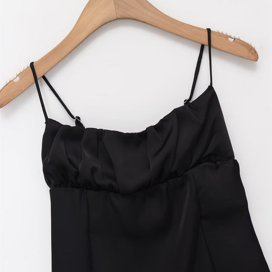 Damen Spaghettiträgerkleid mit elegantem Volant und raffiniertem Schnitt EB