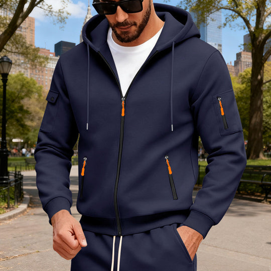 Herren sportlicher Kapuzenpullover mit modischen Schnellverschlüssen und praktischen Taschen EB