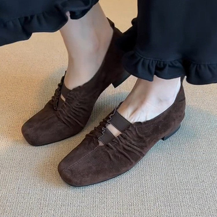 Damen Mokassins mit elastischen Riemen und raffiniertem Falten-Design EB