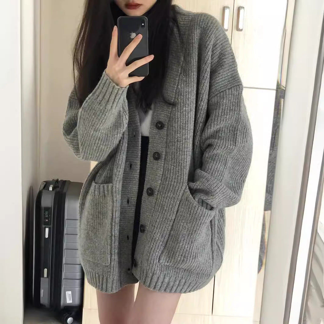 Damen Grobstrickcardigan mit großen Taschen und lässigem Schnitt EB