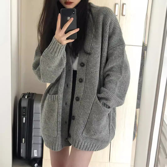Damen Grobstrickcardigan mit großen Taschen und lässigem Schnitt EB