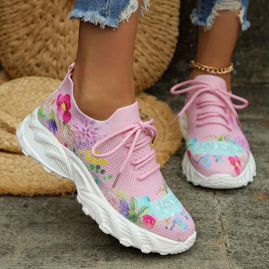 Damen Modische Sneaker mit floralem Jacquard-Gewebe und luftiger Sohle EB