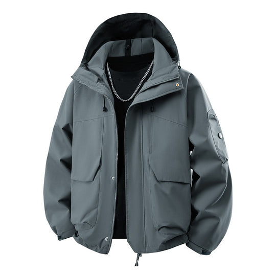 Herren wasserdichter Kapuzen-Outdoorblouson mit winddichter Membran, verstellbarem Saum und multifunktionalen Taschen EB