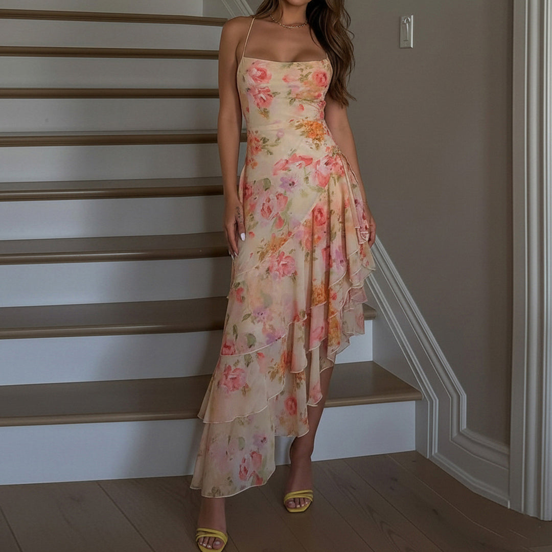 Damen florales Maxikleid mit Rüschendetails EB