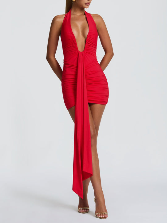 Damen Elegantes Kleid mit tiefem V-Ausschnitt und figurbetontem Schnitt EB