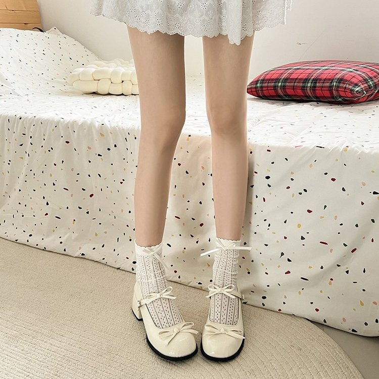 Damen elegante Ballerina-Pumps mit modischen Riemchen und dekorativen Schleifen EB