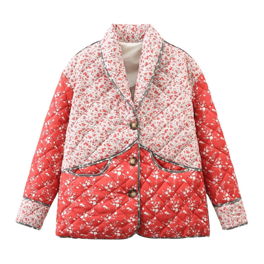 Damen gesteppte Blazerjacke mit floralem Muster EB