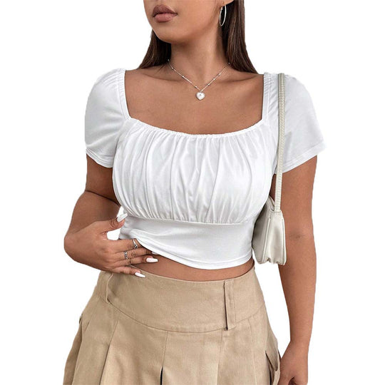 Damen Crop-Top mit gerafftem Design und nostalgischen Puffärmeln EB
