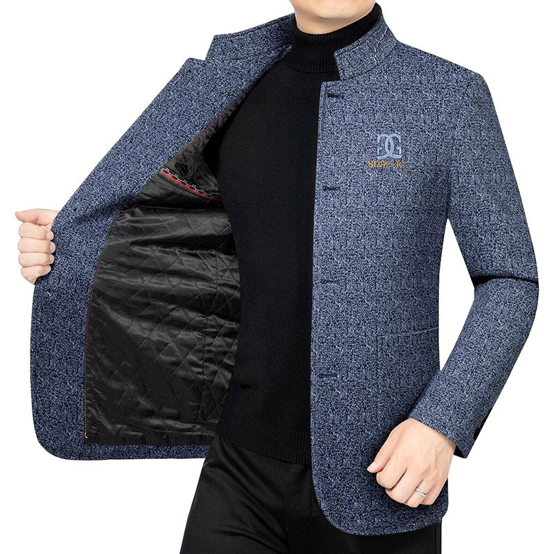 Herren Moderner Stehkragen-Blazer im Travel-Stil mit wattierter Innenfütterung EB