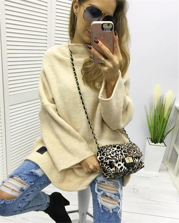Damen großzügig geschnittener Strickpullover mit weitem Bündchen und modischem Schnitt EB