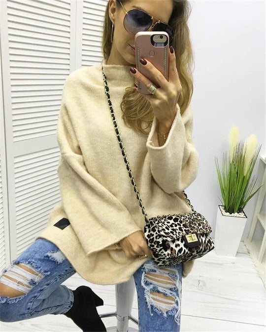 Damen großzügig geschnittener Strickpullover mit weitem Bündchen und modischem Schnitt EB