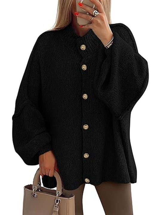 Damen oversized Strickjacke mit Knopfverschluss EB