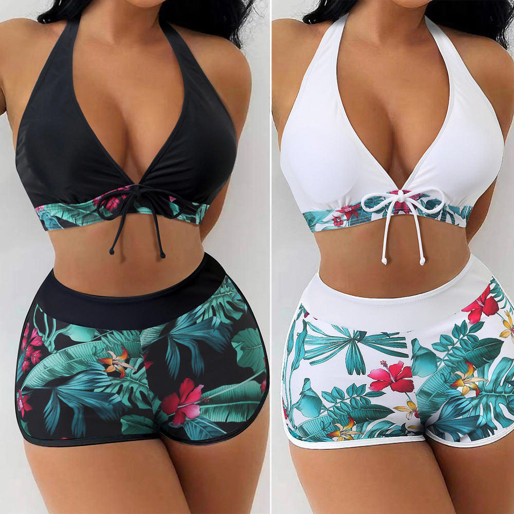 Damen Triangel-Bikini mit floralem Shorts-Design EB