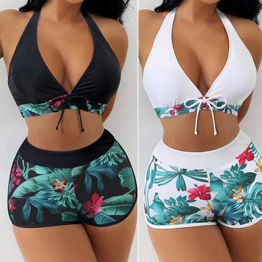 Damen Triangel-Bikini mit floralem Shorts-Design EB