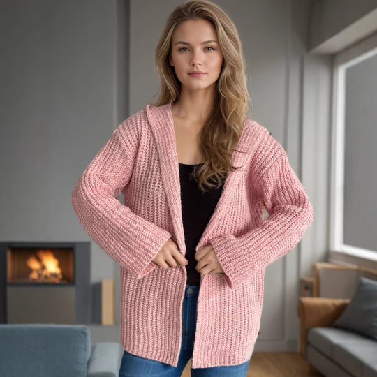 Damen lässige Strickjacke mit offenen Fronten und voluminösen Ärmeln EB