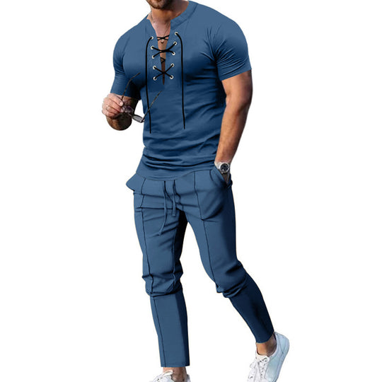 Herren Freizeit-Set mit lässigem Henley-Oberteil und modernen Jogginghosen EB