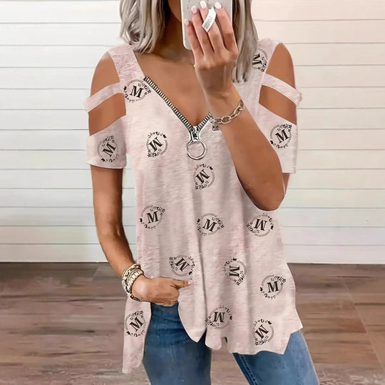 Damen modisches T-Shirt mit Reißverschluss EB