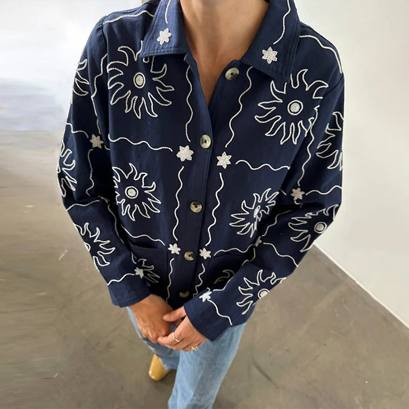Damen Bomberjacke mit floralem Print und Knopfverschluss EB